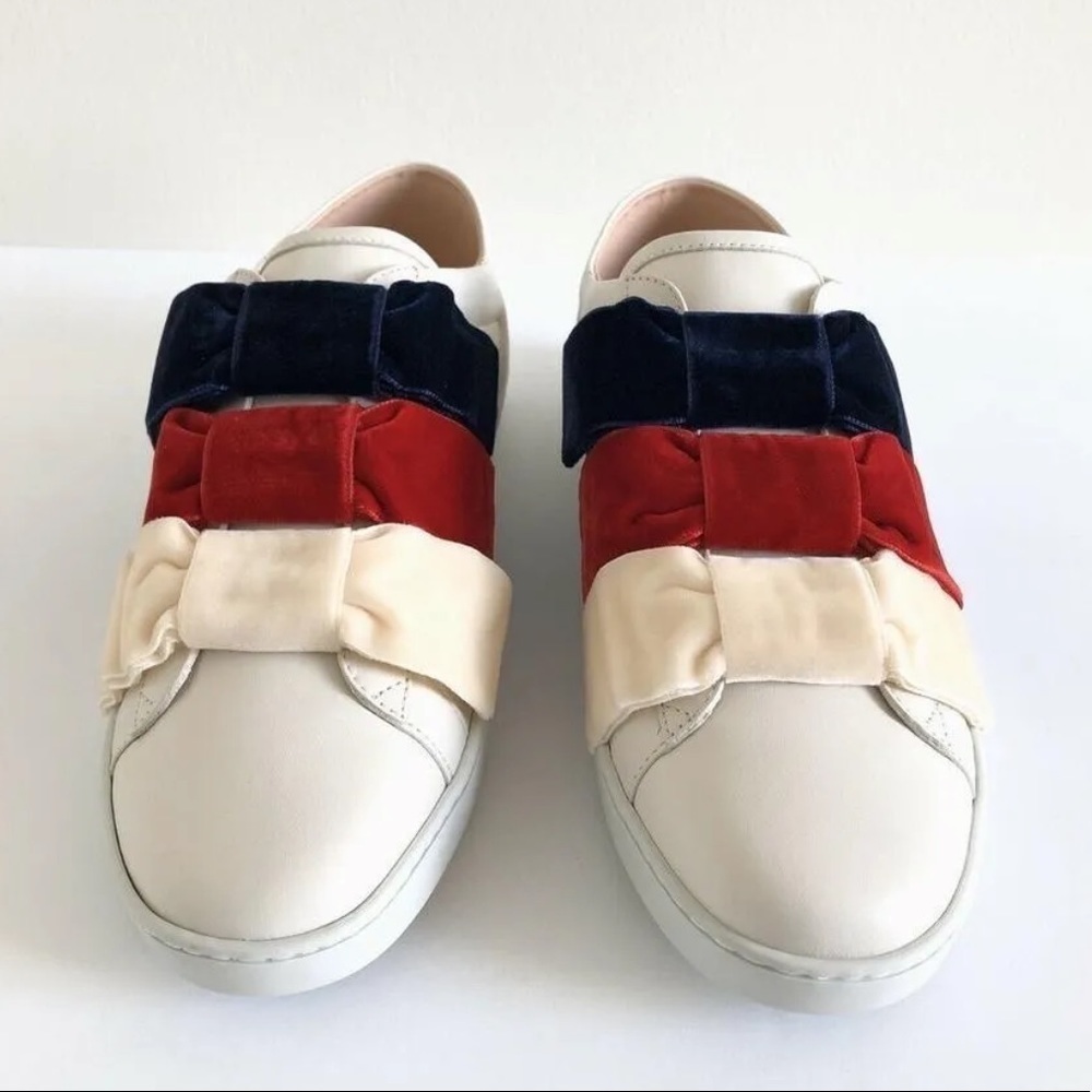 Gucci New Ace 524989 Leather & Velvet Bow Slip-on Bee Women Sneakers Size 35 - Picture 2 of 12